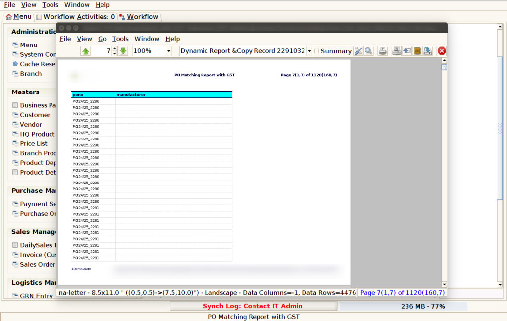How to view PO Matching Report with GST in Adempiere Retail Tenthplanet Adempiere Report-Purchase Order Matching Report with GST-9