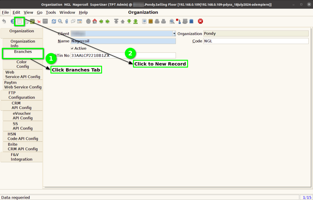 How to do Branches Setup in Branch screen of Adempiere Retail TenthPlanet ADempiere Branch 3