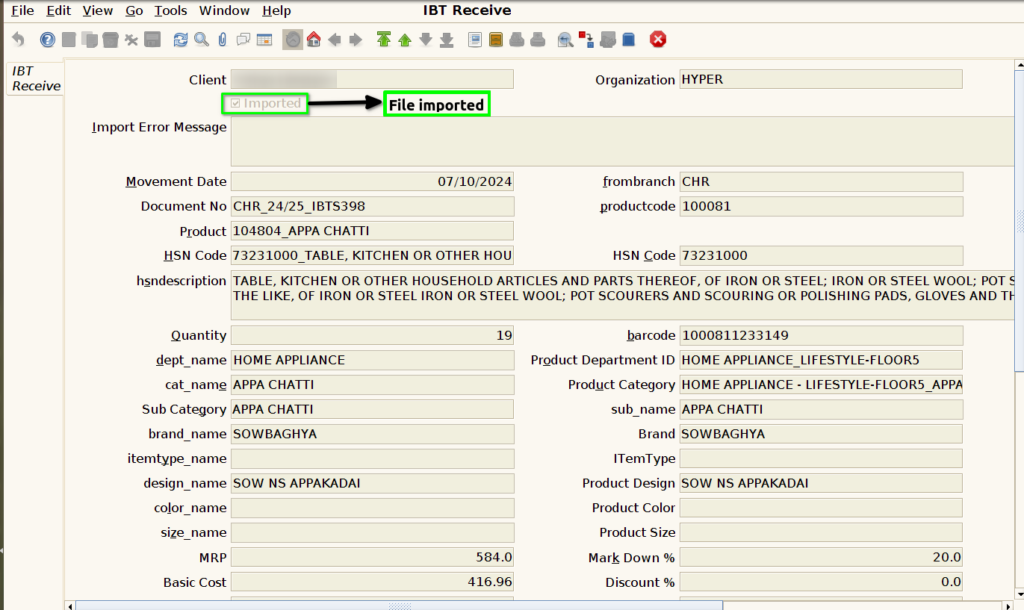 How to run Import Inter Branch Transfer Receive Process in ADempiere Retail TenthPlanet ADempiere Inventory ImportInterBranchTransferReceive 3