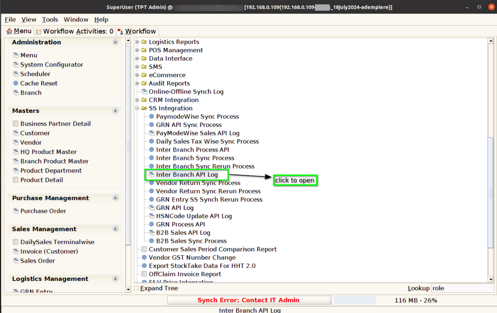 How to run Inter Branch Transfer synch process to Accounts software in ADempiere Retail TenthPlanet ADempiere Master IBSyncProcess 2