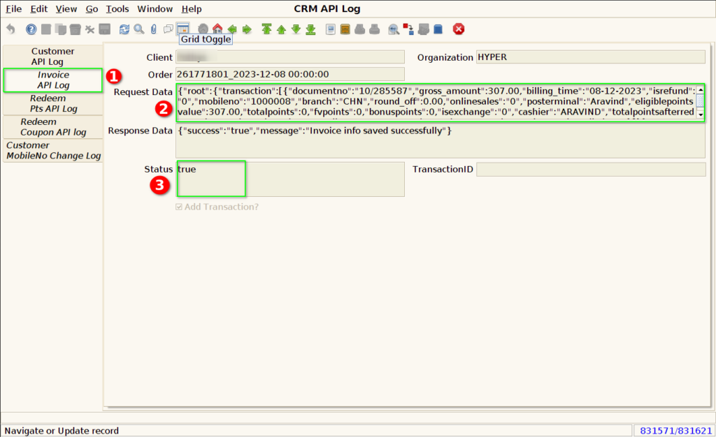 How to capture CRM API log details after synch in Adempiere Retail TenthPlanet-ADempiere-POS-CRMAPILog-6