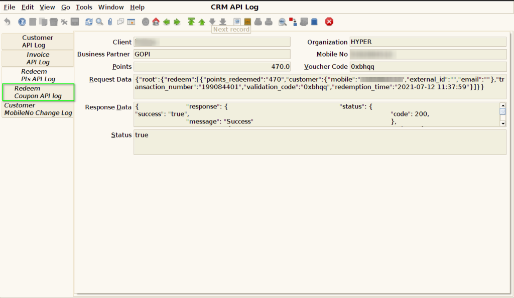 How to capture CRM API log details after synch in Adempiere Retail TenthPlanet-ADempiere-POS-CRMAPILog-9