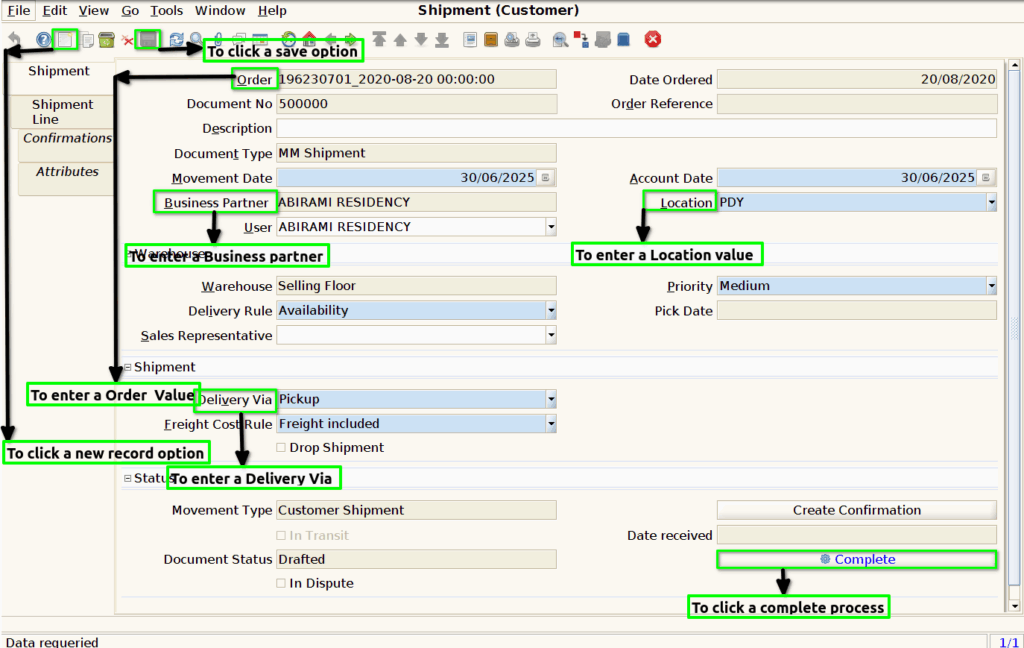 How to create Shipment (Customer) document in Adempiere Retail TenthPlanet-ADempiere-POS-Shipment(Customer)-2