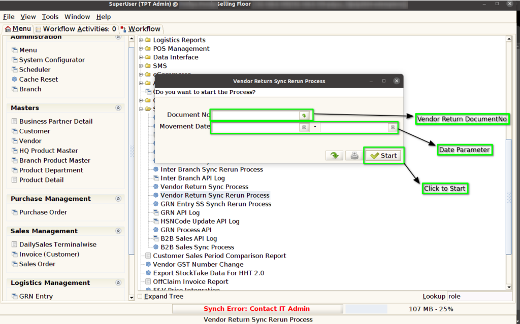 How to execute Vendor Return SAP Synch process in Adempiere Retail TenthPlanet-ADempiere-POS-VendorReturnSyncProcess-2