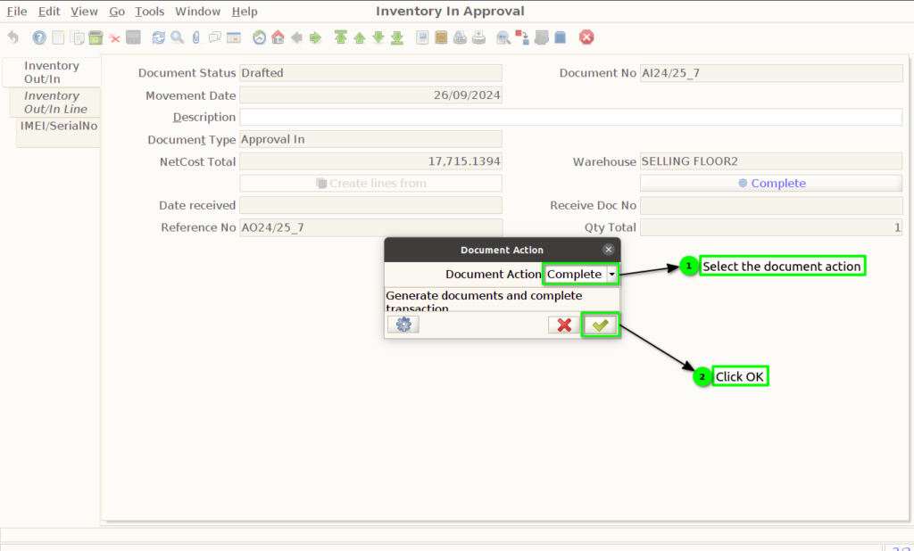 How to Create Inventory In Approval document in ADempiere Retail ksnip 20240926 181814