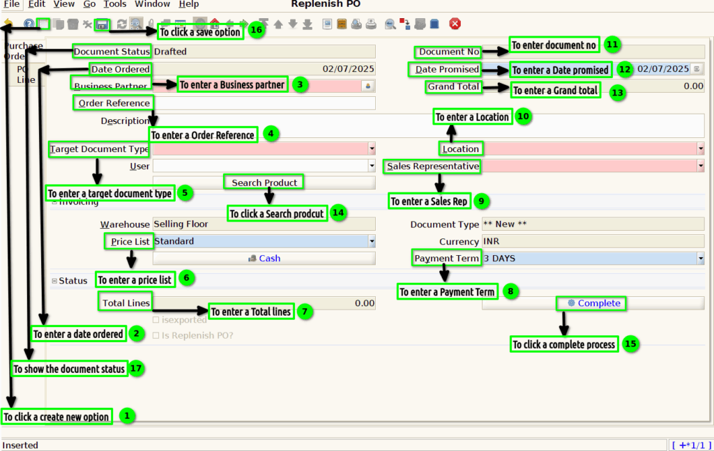 How to run Replenish Purchase Order process in Adempiere Retail Tenthplanet-Adempiere-Replenish purchase order-1
