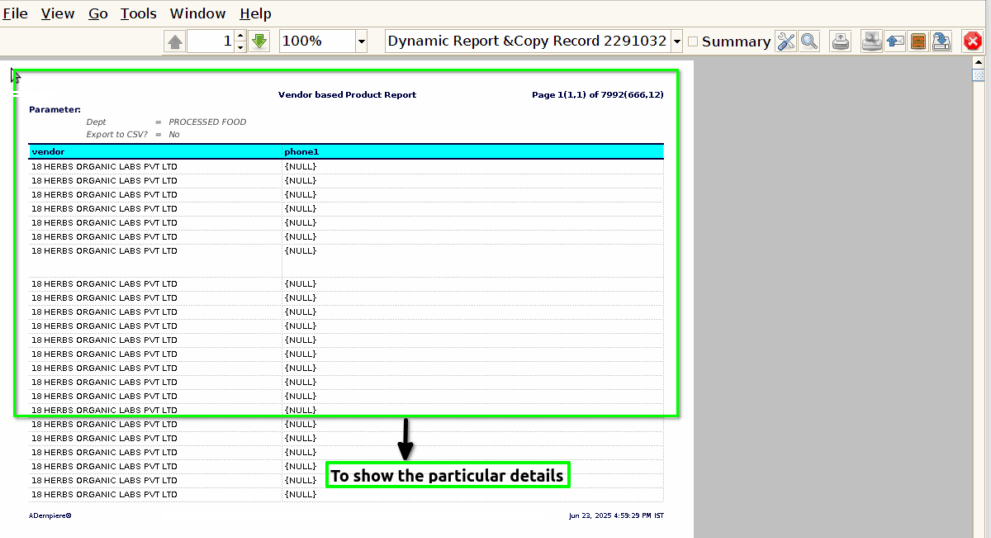 Tenthplanet Adempiere-Vendor based Product Report-3