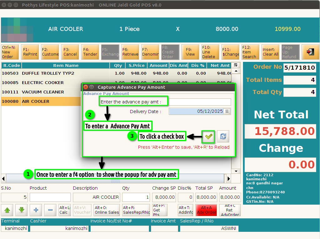 How to create Advance Order (ALT+A) in Adempiere Retail TenthPlanet-ADempiere-POS Advance Order-7