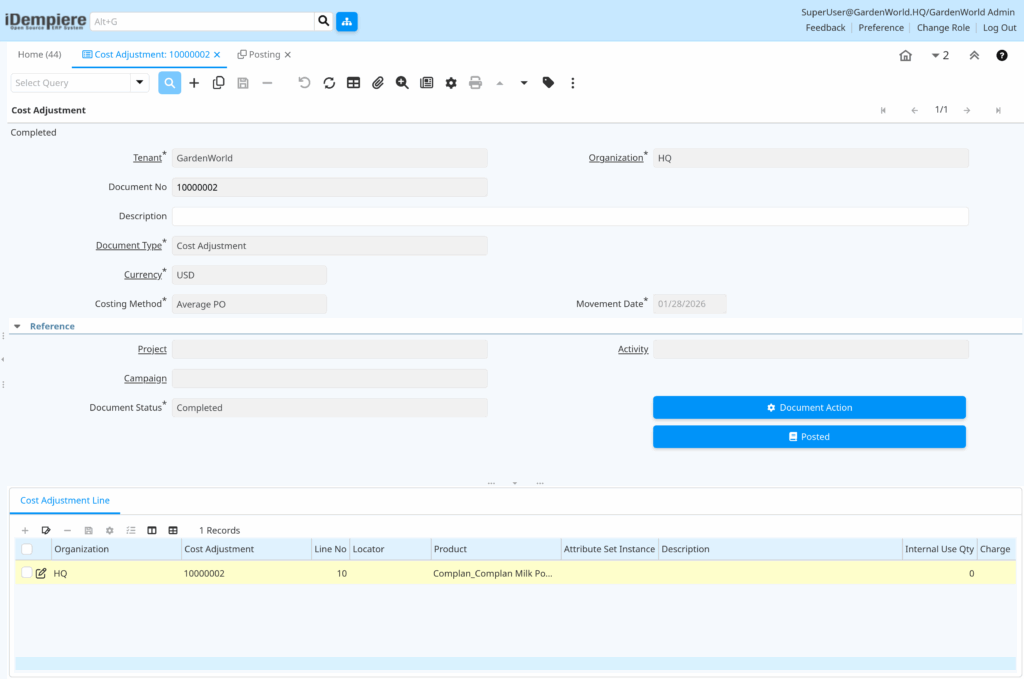 TenthPlanet-iDempiere-InventoryManagement-CostAdjustment-1