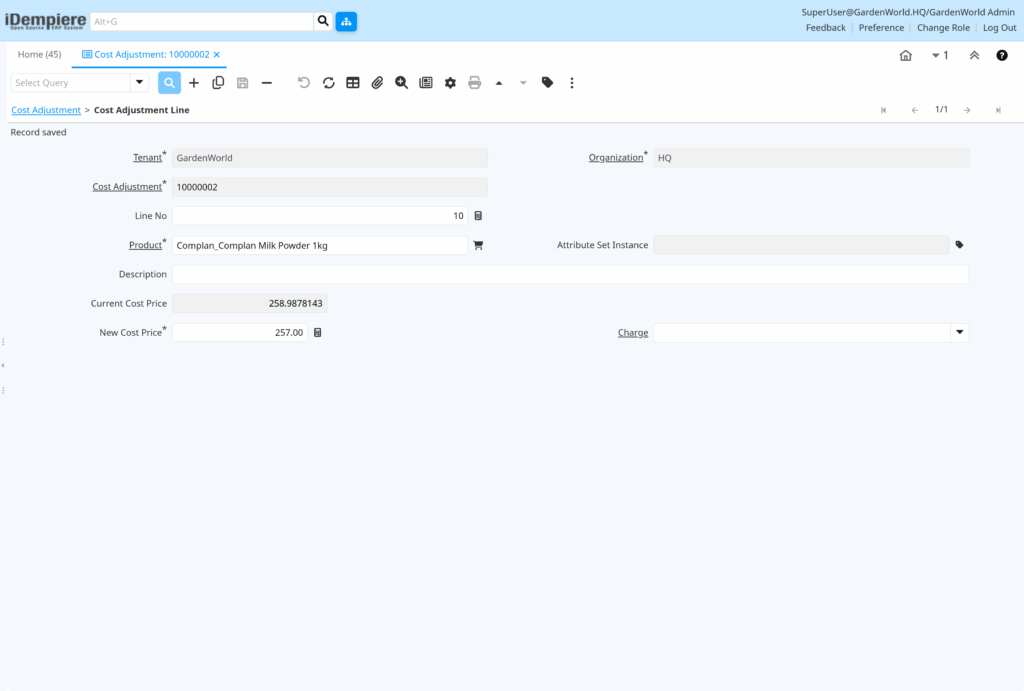 TenthPlanet-iDempiere-InventoryManagement-CostAdjustment-2