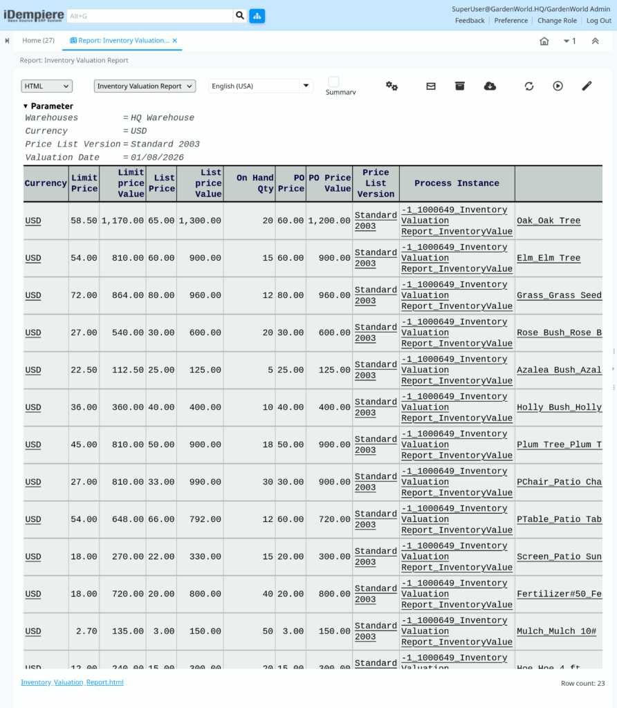 TenthPlanet-iDempiere-InventoryManagement-InventoryValuationReport-2