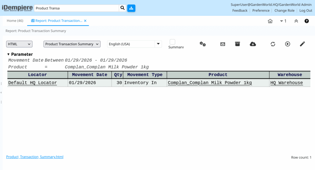 TenthPlanet-iDempiere-InventoryManagement-ProductTransactionSummary-2