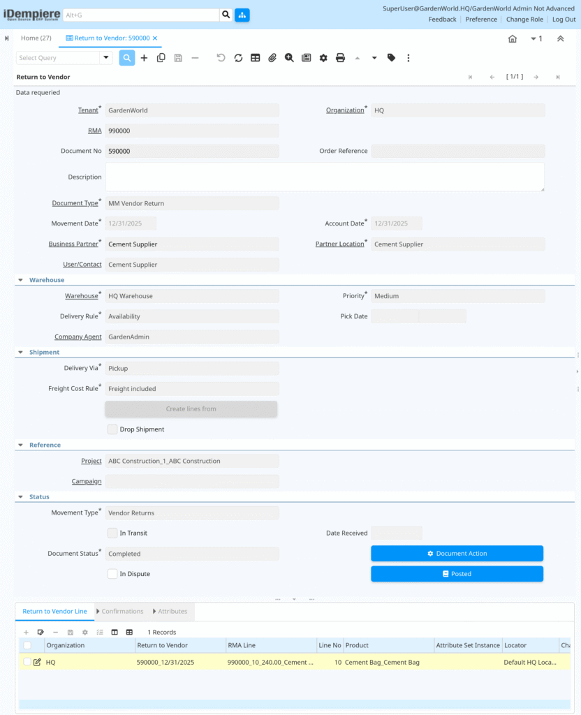 TenthPlanet-iDempiere-PurchaseManagement-ReturnToVendor