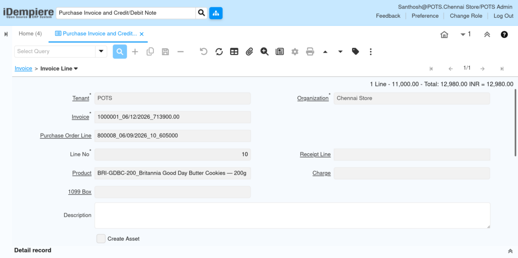 TenthPlanet iDempiere Purchase Purchase Invoice Line 1 2