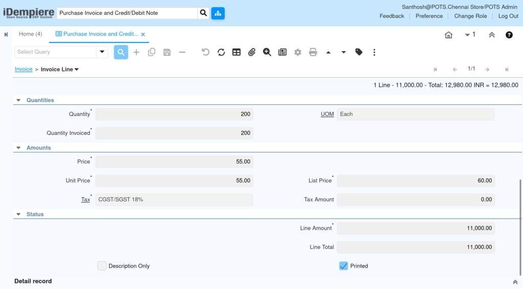 TenthPlanet iDempiere Purchase Purchase Invoice Line 2 2
