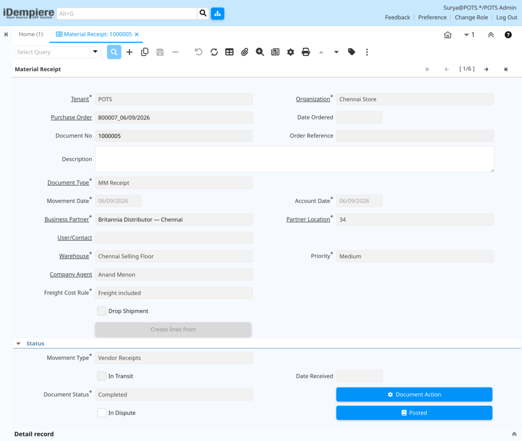 TenthPlanet-iDempiere-Transaction-MaterialReceipt-2