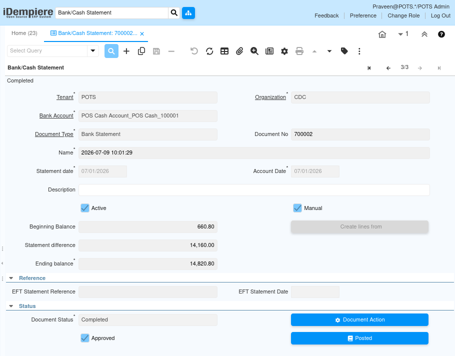 TenthPlanet iDempiere Accounting BankCashStatement5