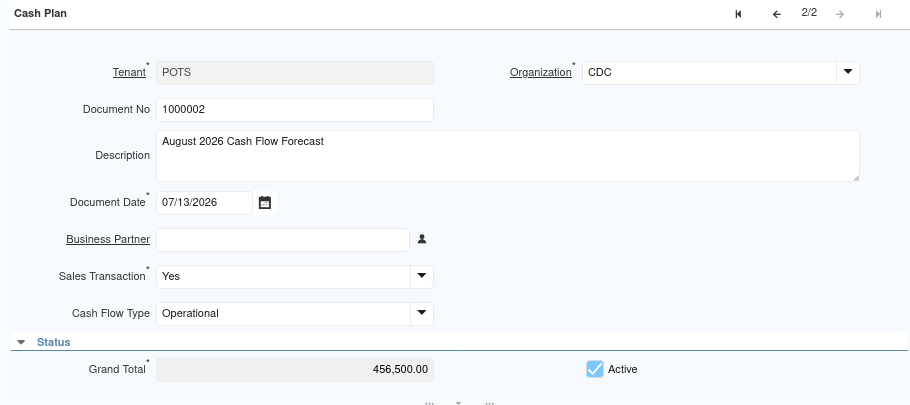 TenthPlanet iDempiere Accounting CashPlan