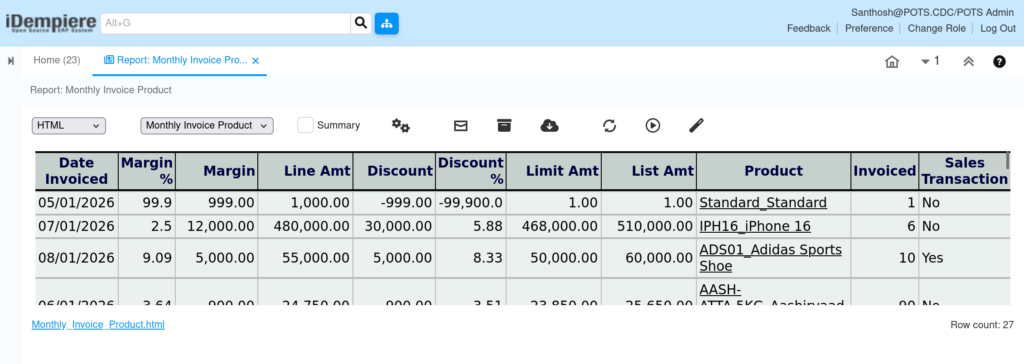 TenthPlanet iDempiere Accounting InvoiceProductReport 2