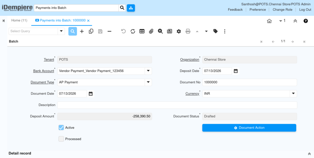 TenthPlanet iDempiere Accounting Payments Into Batch 1