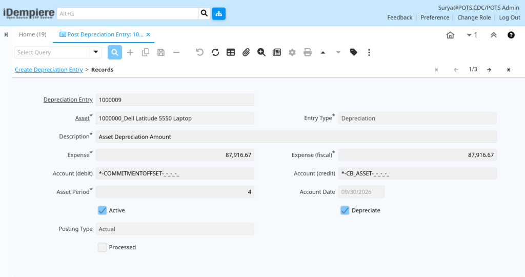 TenthPlanet-iDempiere-Accounting-PostDepreciationEntry-5