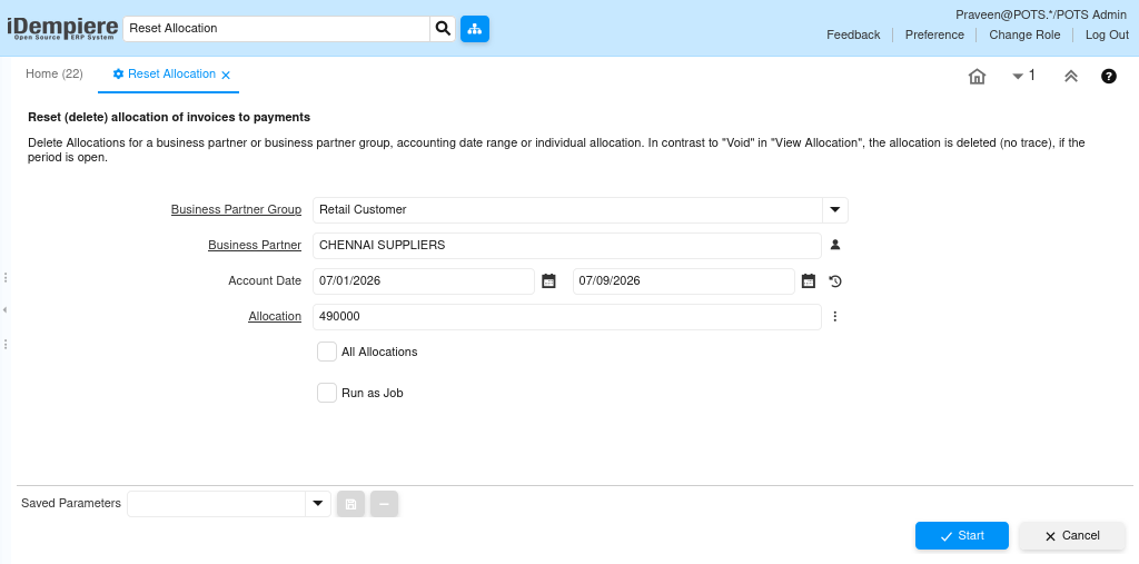 How to Process Reset Allocation in iDempiere TenthPlanet iDempiere Accounting ResetAllocation1