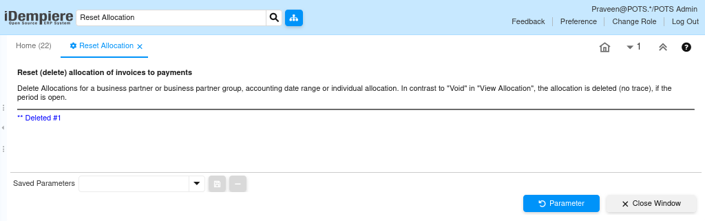 How to Process Reset Allocation in iDempiere TenthPlanet iDempiere Accounting ResetAllocation2