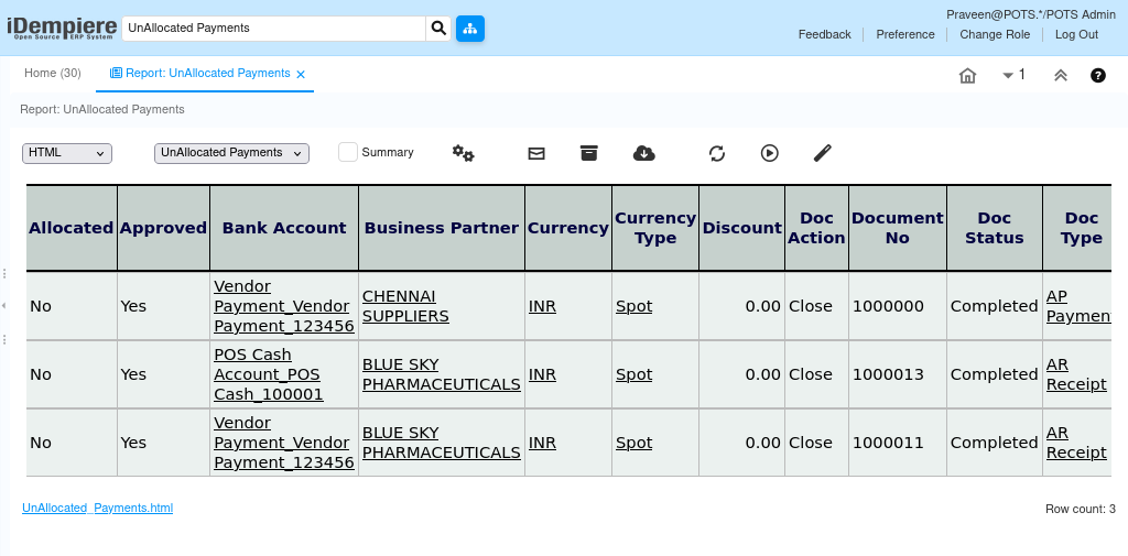 How does Unallocated Payment Report works in iDempiere TenthPlanet-iDempiere-Accounting-UnallocatedPayment-1