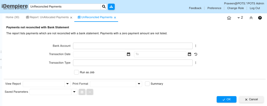 How does Unreconciled Payments Report in iDempiere TenthPlanet-iDempiere-Accounting-UnreconciledPayment