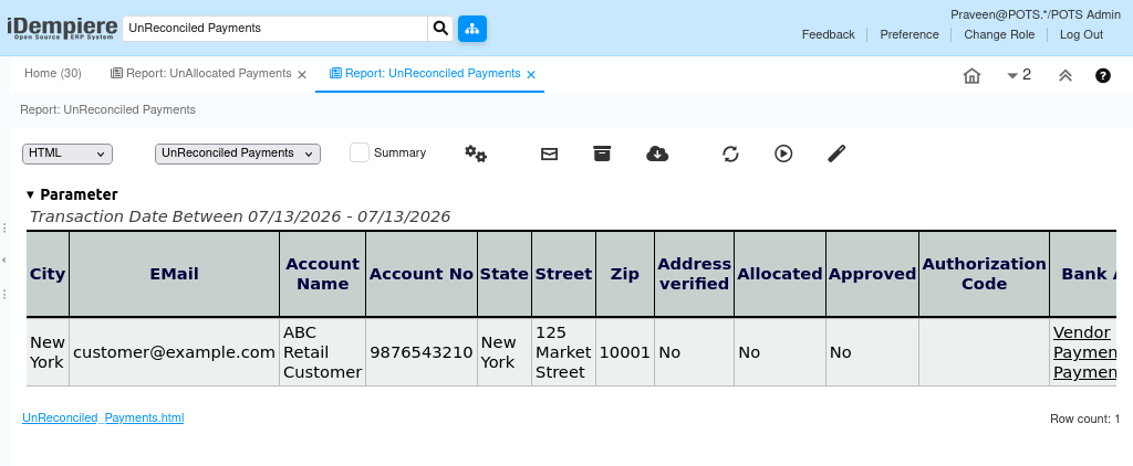 How does Unreconciled Payments Report in iDempiere TenthPlanet iDempiere Accounting UnreconciledPayment1