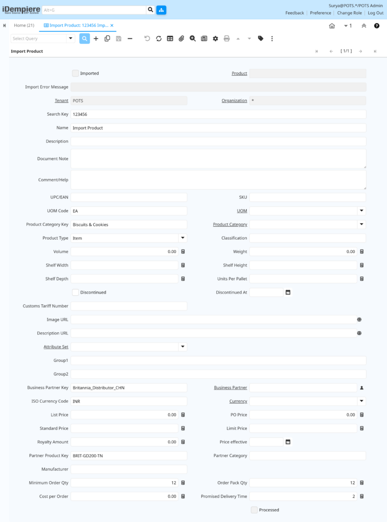 How to Use Import Product Window in iDempiere TenthPlanet-iDempiere-DataImport-ImportProduct-3