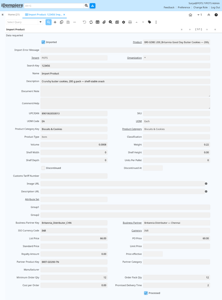 How to Use Import Product Window in iDempiere TenthPlanet-iDempiere-DataImport-ImportProduct-6