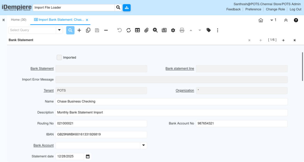 How to Import Bank Statements in iDempiere TenthPlanet iDempiere DataManagement ImportBankStatement 3