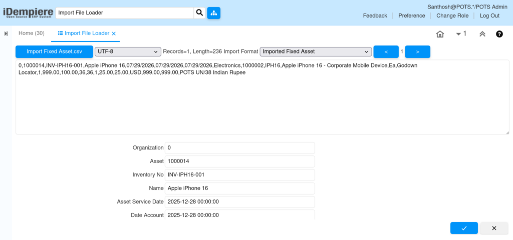 TenthPlanet-iDempiere-DataManagement-ImportedFixedAsset-1