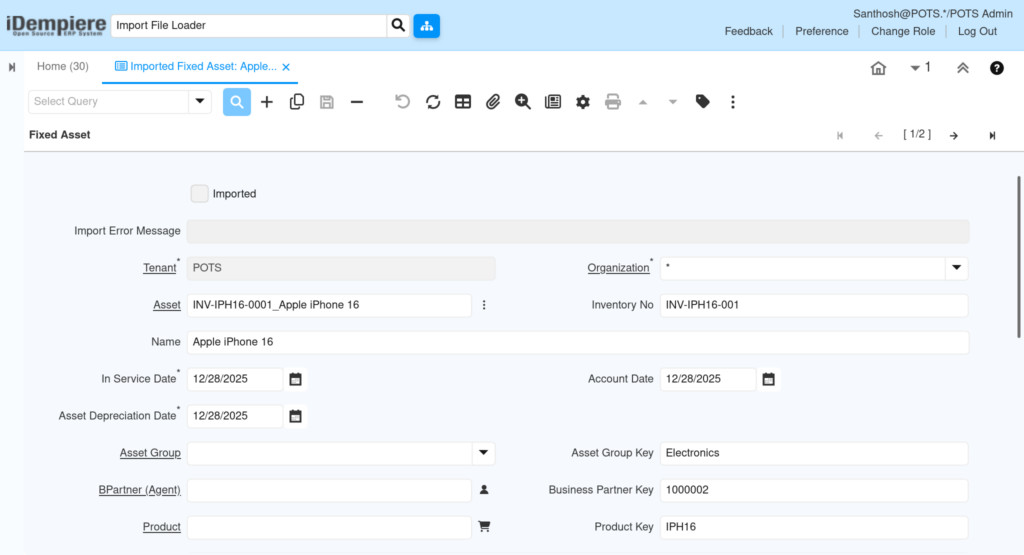 TenthPlanet-iDempiere-DataManagement-ImportedFixedAsset-2