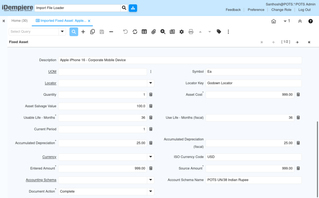 TenthPlanet-iDempiere-DataManagement-ImportedFixedAsset-3
