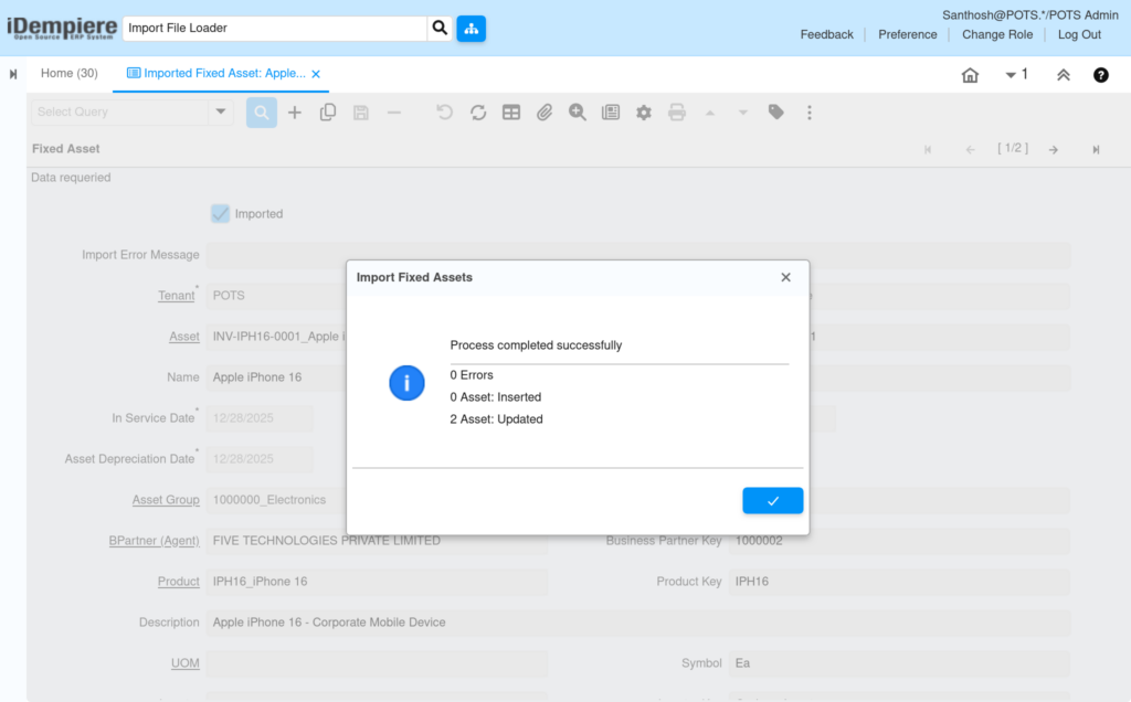 TenthPlanet-iDempiere-DataManagement-ImportedFixedAsset-4