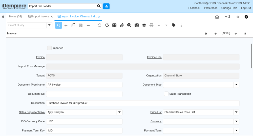 How to Import Invoices in iDempiere TenthPlanet-iDempiere-Import-Invoice-3