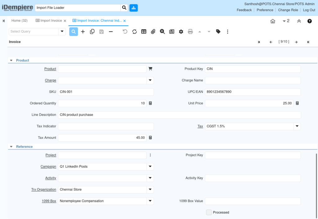 How to Import Invoices in iDempiere TenthPlanet-iDempiere-Import-Invoice-5