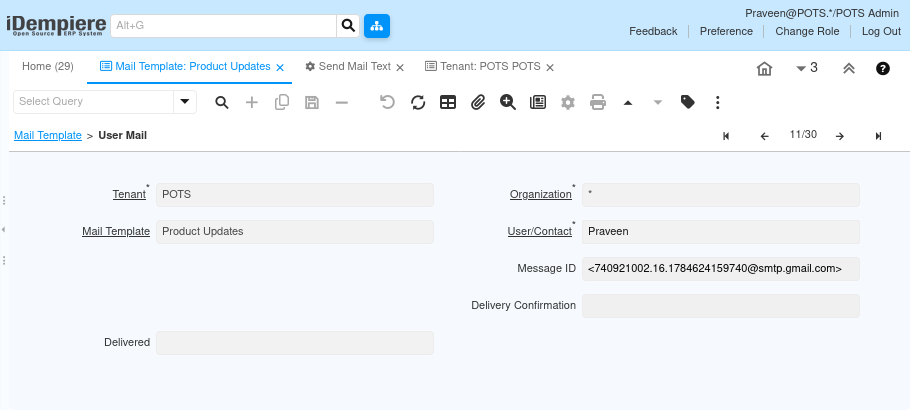 TenthPlanet iDempiere PartnerRelations MailTemplate1
