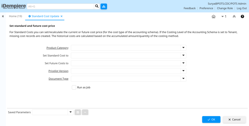 How to use Standard Cost Update process in iDempiere TenthPlanet-iDempiere-Process-StandardCostUpdate-2