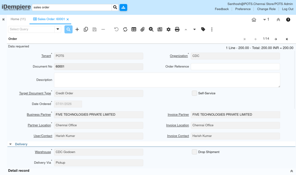 TenthPlanet iDempiere Sales CreditOrder 1