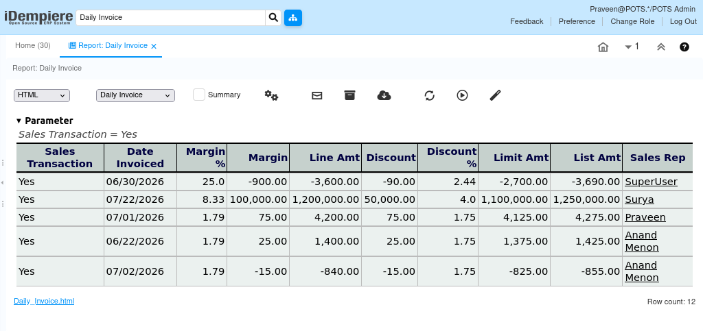 How does Daily Invoice Report works in iDempiere TenthPlanet-iDempiere-Sales-DailyInvoice-1