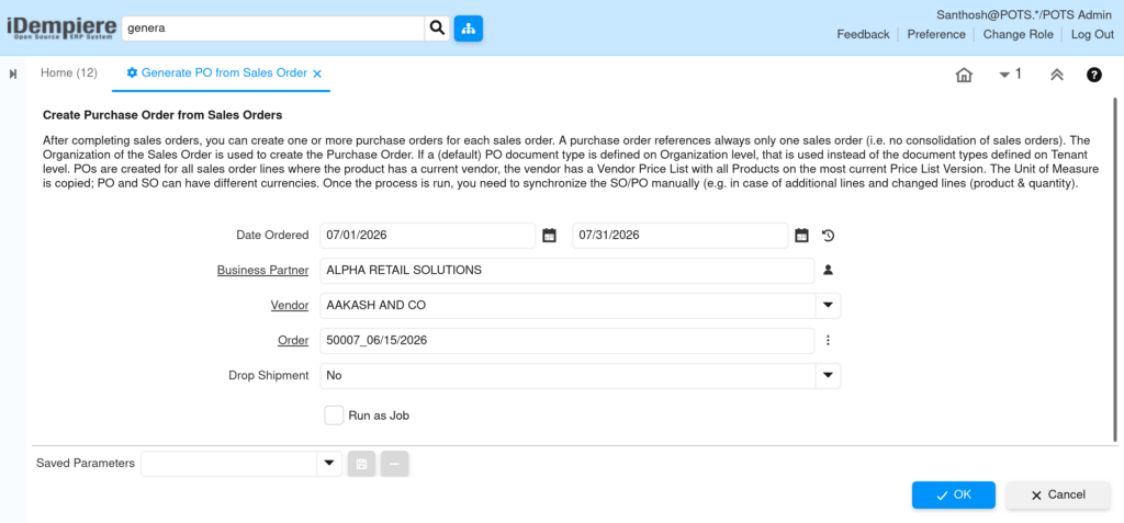 How to Generate PO from Sales Order in iDempiere TenthPlanet iDempiere Sales GeneratePOFromSO