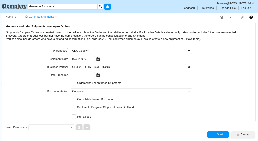 How to Process Generate Shipments in iDempiere TenthPlanet iDempiere Sales GenerateShipment