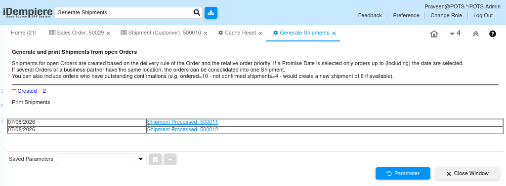 How to Process Generate Shipments in iDempiere TenthPlanet iDempiere Sales GenerateShipment1