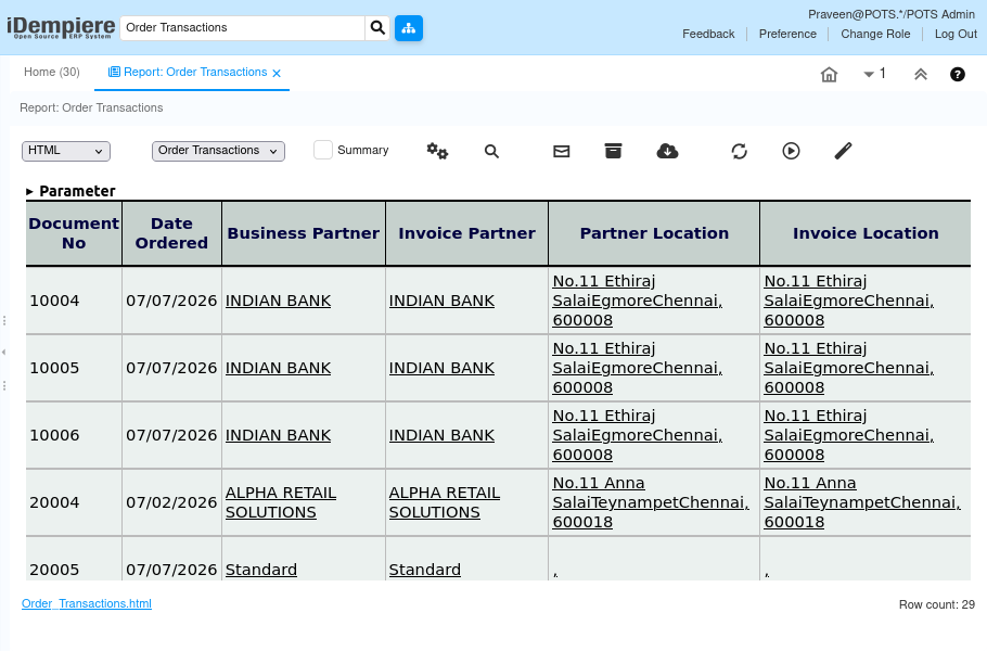 How does Order Transaction Report works in iDempiere TenthPlanet-iDempiere-Sales-OrderTransactions-1