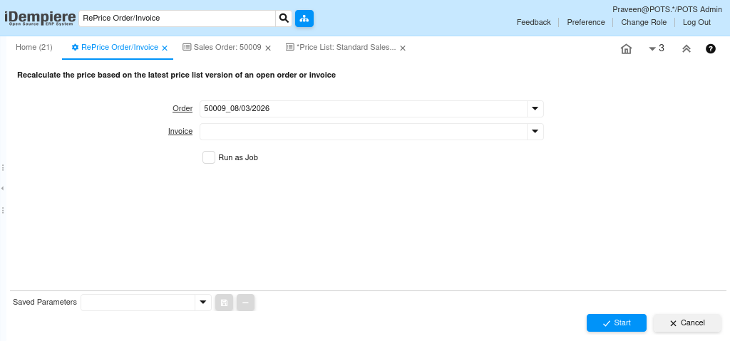 How to RePrice a Sales Order or Invoice in iDempiere TenthPlanet iDempiere Sales RePriceOrderInvoice4
