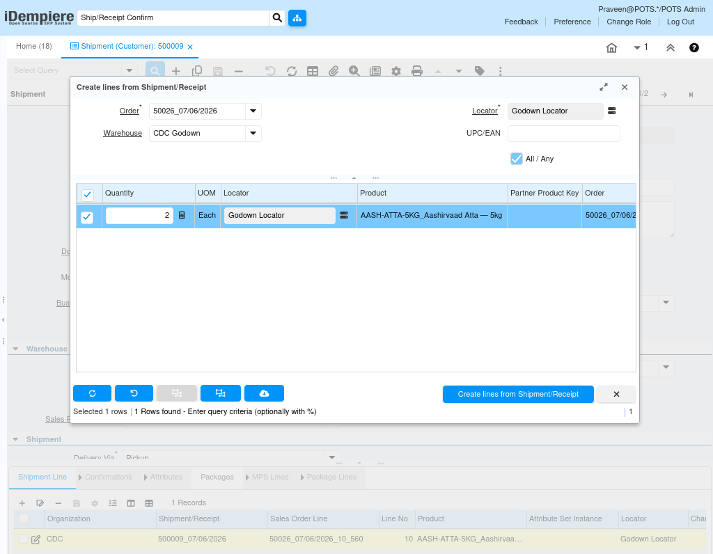 TenthPlanet iDempiere Sales ShipmentCustomer1