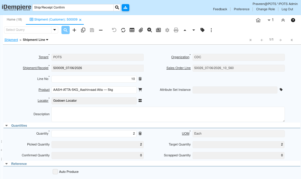 TenthPlanet iDempiere Sales ShipmentCustomer2